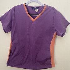 Nu Dimension Stretch Scrub Top Medical Uniform Purple V-neck Medium