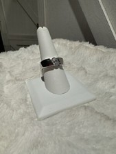 Sterling Silver Offset Oval Cubic Zirconia Flat Sided Band Ring 925 Sz: 9