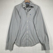 Abercrombie Fitch Muscle Shirt Mens Medium Button Up Gray Striped Cotton Preppy