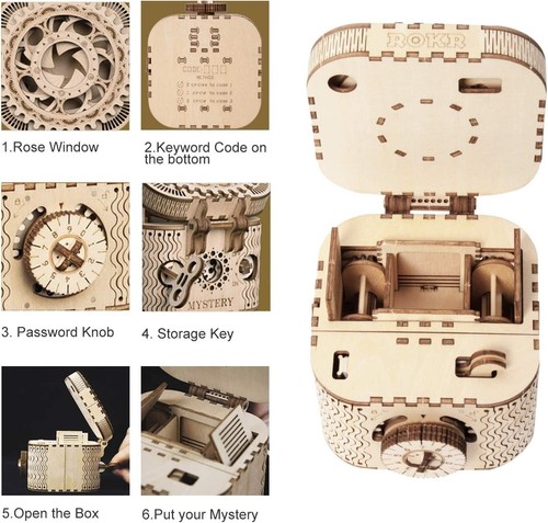 ROKR 3D Wooden Puzzle Storage Box Password Treasure Box Model Building Kit Toys - Picture 8 of 18