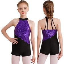UK Girls Sparkle Sequin Hip-Hop Latin Dance Leotard Unitard Dancewear Costume
