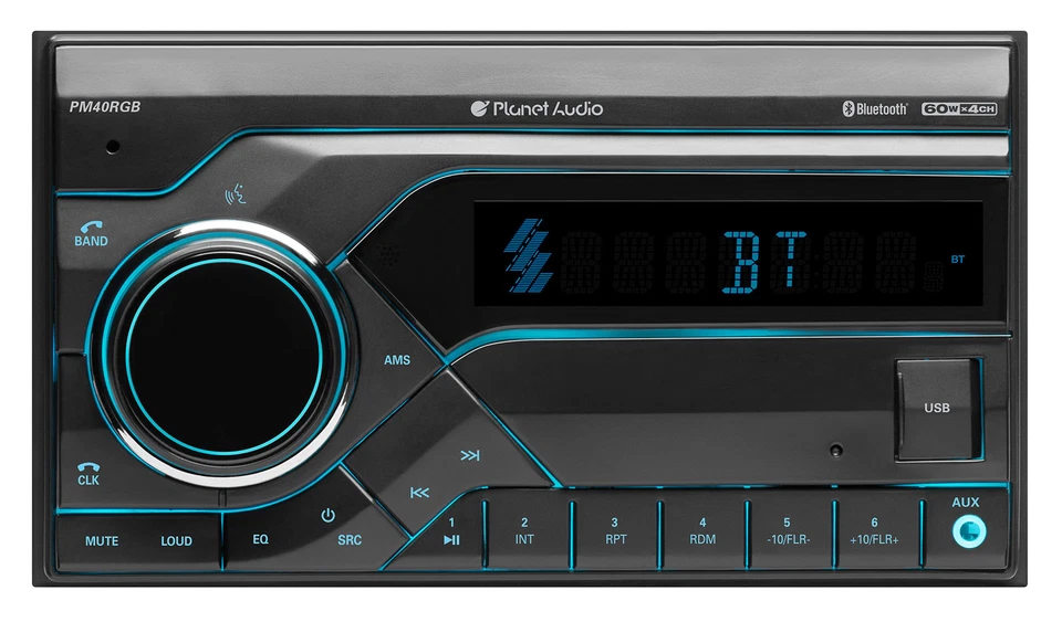 Planet Audio PM40RGB 2-Din Digital Media Car Receiver w/Bluetooth/USB+AUX Cable - Image 4 of 4
