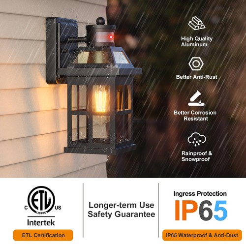 Motion Sensor Outdoor Light Fixture 2-Pack Anti-Rust Aluminum Sconces Black Lamp - Picture 6 of 9