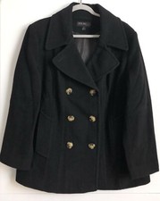 Jason Kole Jacket Women’s Xl Black Button Up Collared Wool Peacoat Long Sleeve