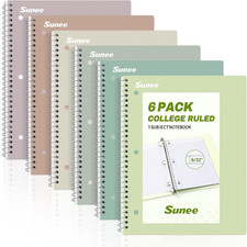 Spiral Notebooks, 6 Pack, 1-Subject, College Ruled Paper, 8" X 10-1/2"
