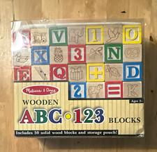 Melissa & Doug Wooden ABC-123 Block Set, 50 Solid Wood Blocks w/ Storage Pouch