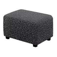 Black Leopard Print Ottoman Cover Rectangle Stretch Ottoman Covers Thick Rect...