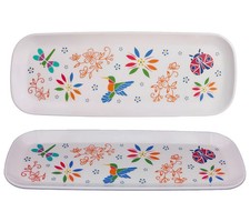 Temp-tations Seasonal Set of 2 Melamine Serving Trays Garden Pattern Hummingbird