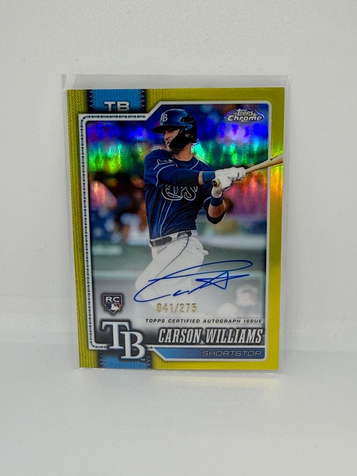 Carson Williams 2026 Topps Chrome #RA-CWS Rookie Auto Yellow Refractor #/275