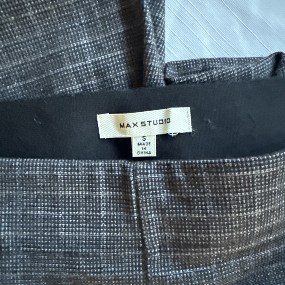 Max Studio Pants Womens S Black Gray Plaid Pull On Stretchy Slim Career Casual - Image 2 of 3