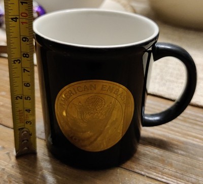 Vintage Unites States Embassy Coffee Mug Montevideo,Uruguay Black With Gold Seal