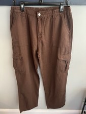 Unbranded Womens Brown Cargo Pants SzXXL Straight Leg NWOT Elastic Waist