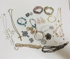 Vintage Mixed Jewelry Lot Of 25 Bracelets Rings Necklaces Costume Rhinestones