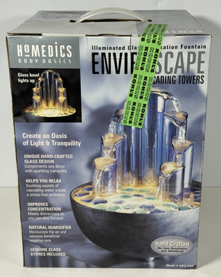 NEW HoMedics EnviraScape Cascading Towers Illuminated Glass Relaxation Fountain