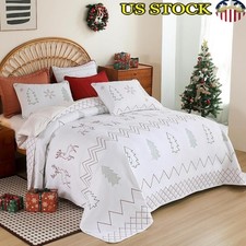 Christmas Quilt Set Queen Tree Reindeer Snowflake Bedding 3 Pieces Coverlet New
