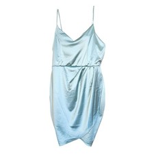 NWT Lulus Sage Blue Satin Cowl Neck Faux Wrap Mini Cocktail Dress Size XL NWT