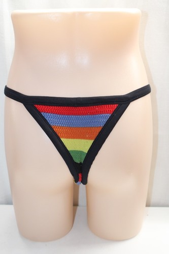 Handmade Crochet Rainbow Pride Stripes Bottom Sexy Thong Bikini Bottom M - Picture 4 of 12