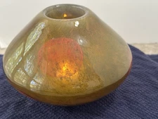 Todd Oldham designed for La-Z-Boy Art Glass Vase Autumnal Colors Leaf Design EUC