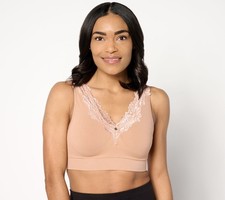 Breezies Touch of Lace Seamless Wirefree Contour Bra Warm Sand 1X New