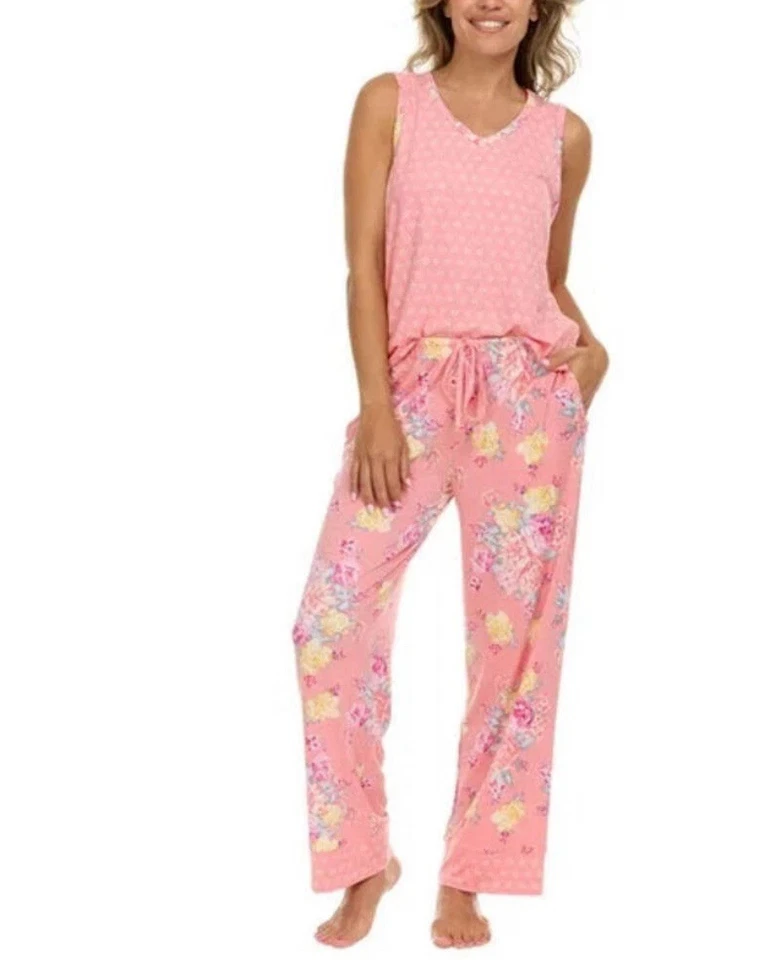 Flora Nikrooz Mujer Floral 3 Piezas Pijama Bata Top Pantalones Rosa, Súper Suave Foto 2 de 4