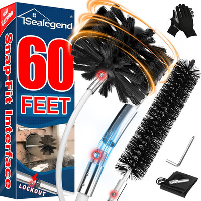 60 Feet Dryer Vent Cleaner Kit/Lint Remover/2×Upgraded Flexible Quick-Snap Brush