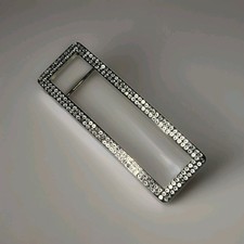 Vintage Rhinestone Belt Buckle Slider Crystal Silver Tone Bling Glam 5.5" L