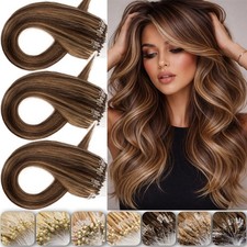 Micro Loop Ring Beads Hair Extensions Microlink Remy Human Hair Full Head 200S