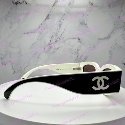 CHANEL CH6056 1656/53 Sunglasses Black White Cat Eye Interlocking