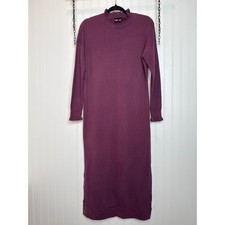 LOFT Mock Neck Midi Sweater Dress Regal Plum Side Slit Long Sleeve Stretch Sz M