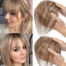 Clip In 100 Remy with Bangs Human Hair Extensions Lace Hairpiece Topper Toupee