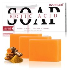 ORIENTLEAF Kojic Acid Soap, Turmeric Soap Bar 2.29 Ounce Pack of 3 , Orange