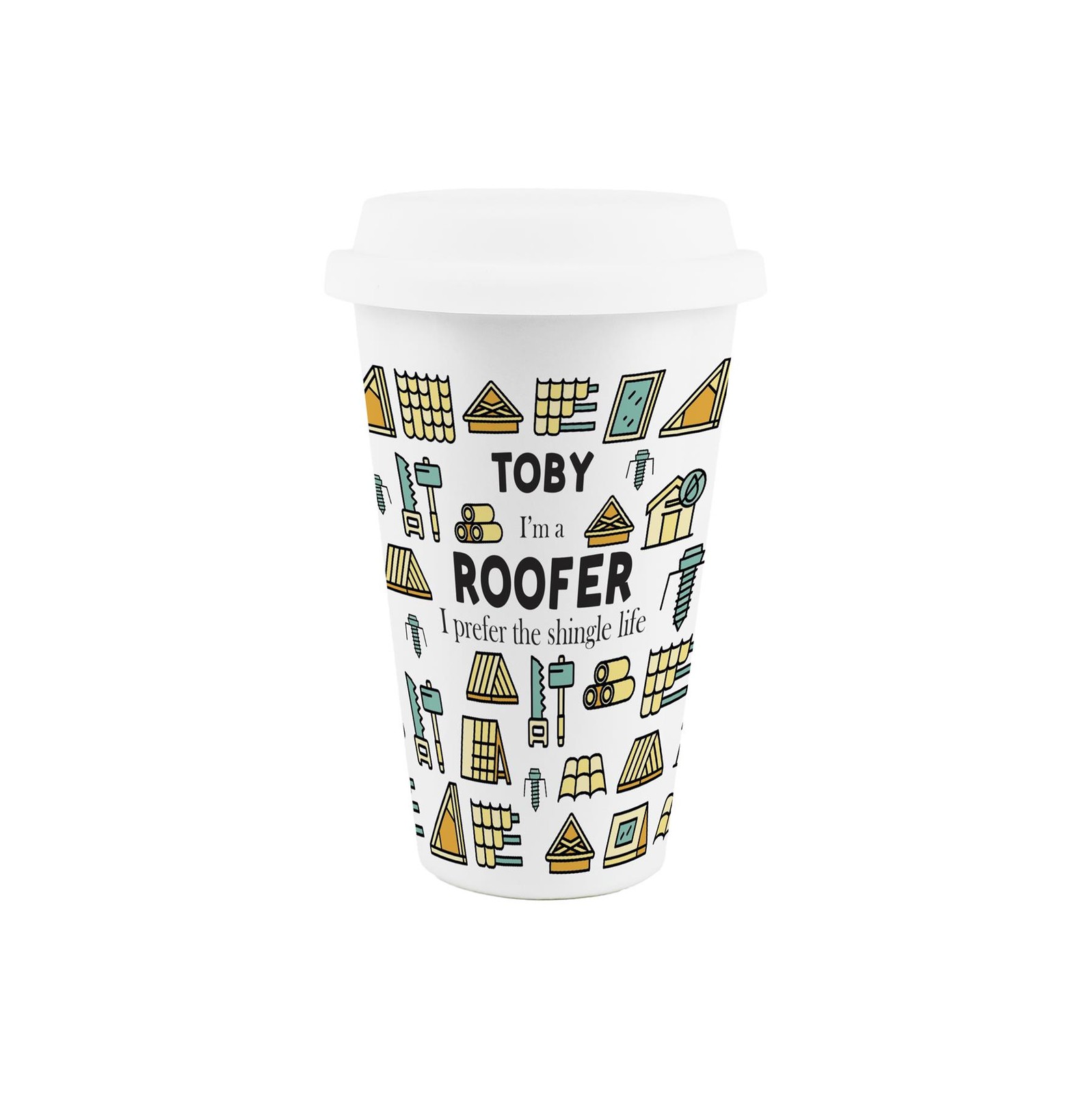 Custom Roofer Ceramic Travel Mug - Personalised Tradies New Job Gift Flask