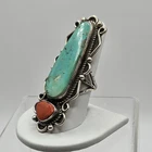 Giant Vintage Sterling Silver Turquoise & Coral Ring Navajo Size 8.5 28 Grams
