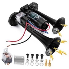 12V 150db Air Horn for Truck, Super Loud Dual Trumpet Air Horn Kit with Black