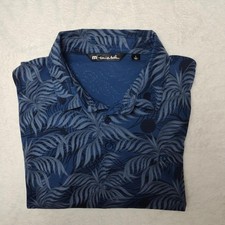 Travis Mathew Polo Shirt Mens Large Blue Palm Print Golf Mountain Down 1MX116