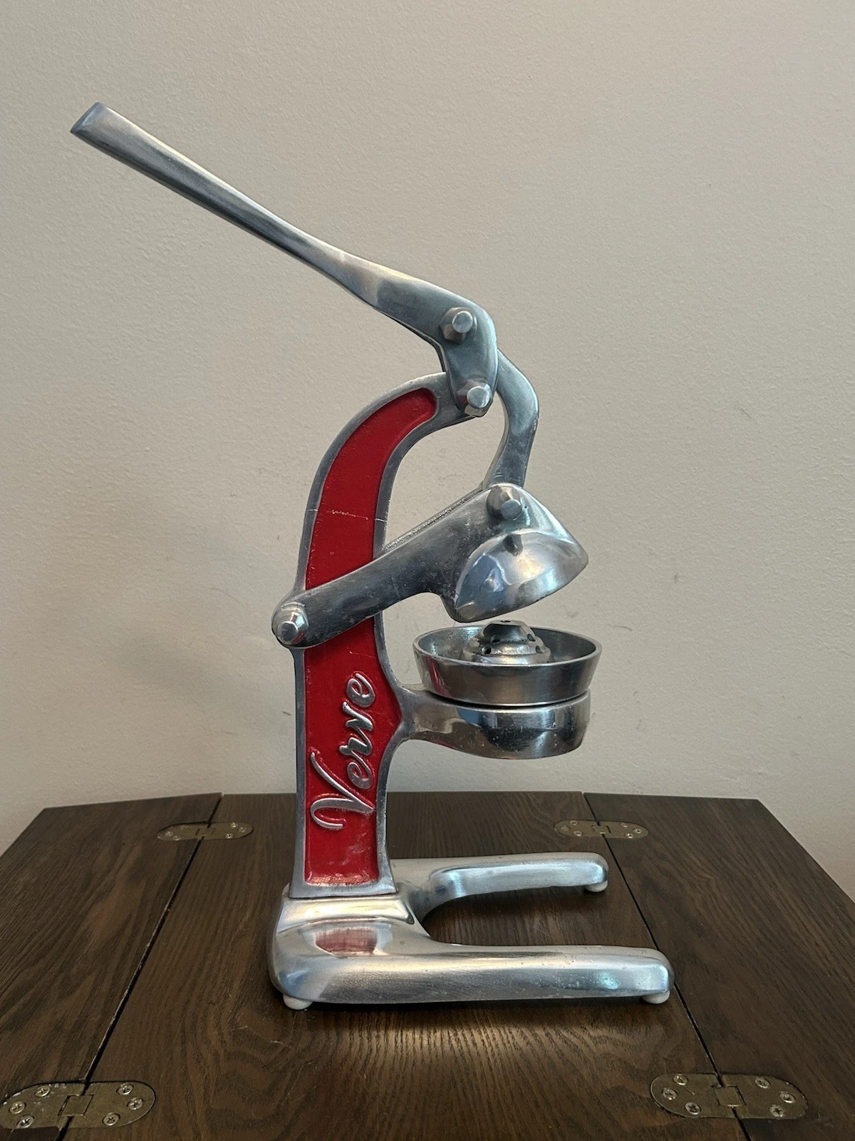 Verve Culture Artisan Citrus Juicer Red Cast Aluminum Hand Press Lever Arm