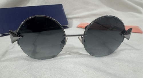 AUTHENTIC FENDI Sunglasses 0243/S 51mm Silver Black Irregular Round Grey Rimless - Picture 5 of 16