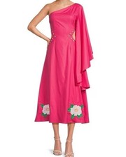 Fanm Mon Amarya One-Shoulder Bell Sleeve Side Cut Out Floral Embroidered Dress