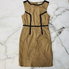 Trina Turk Beige Sheath Dress Faux Leather Piping Sleeveless Size 4