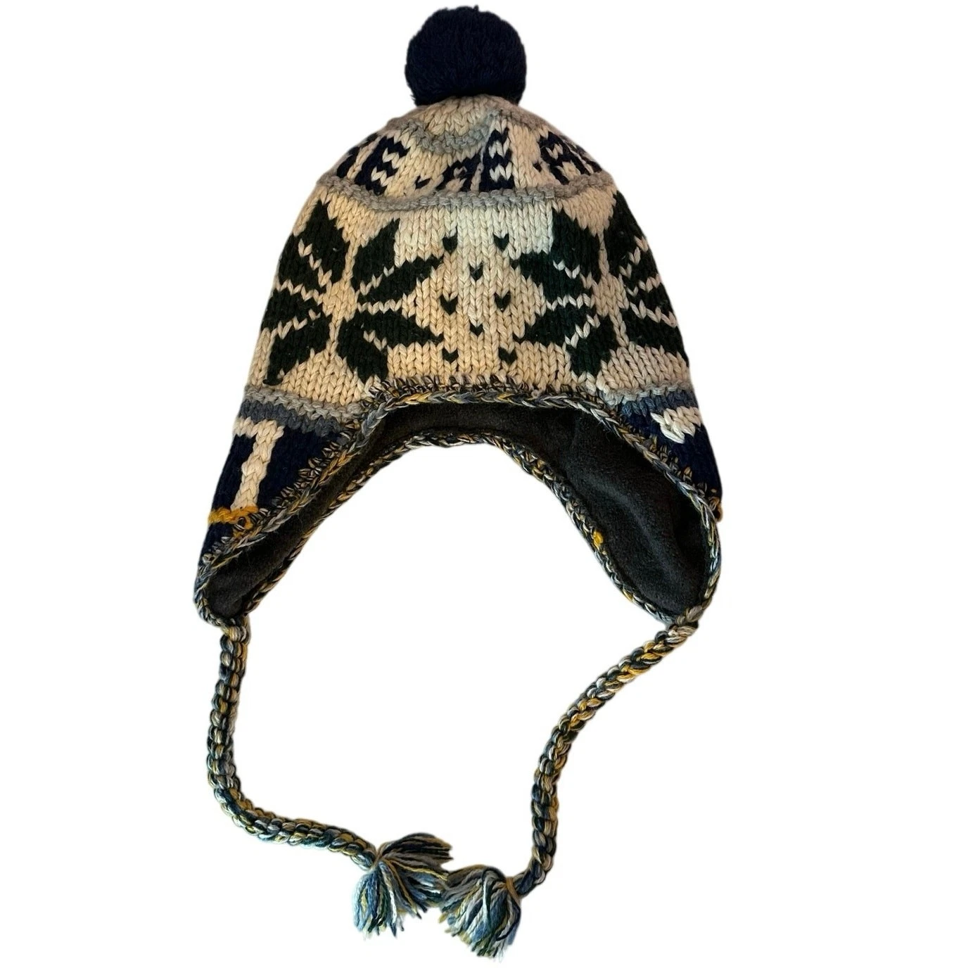 American Eagle Y2K Wool Blend Knit Fair Isle Fleece Lined Trapper Hat One Size