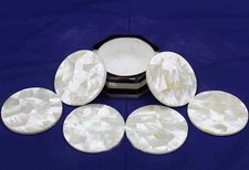 Marble Inlay Mother of Pearl Coasters Set Wit...