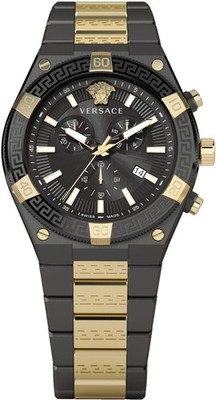 Versace VESO00722 V-Sporty Greca Chronograph schwarz gold Stahl Herren Uhr NEU