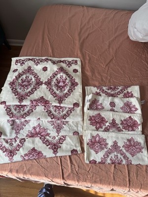 TerriSol Tapestry Pink Cream Floral Bath Towel & Hand Set Brazil Cotton 8 Pieces