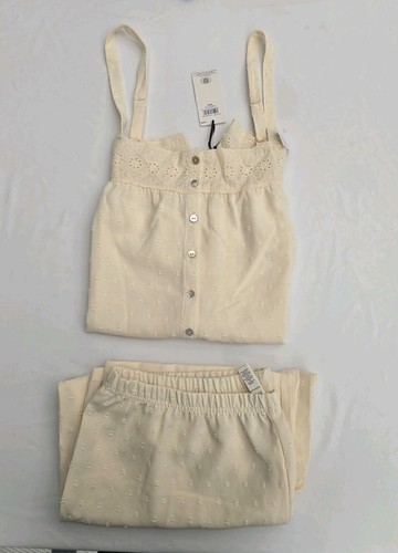 Laura Ashley 2 Piece Pajama Set Cami Pants L Coquette Cottage Core Cream NWT