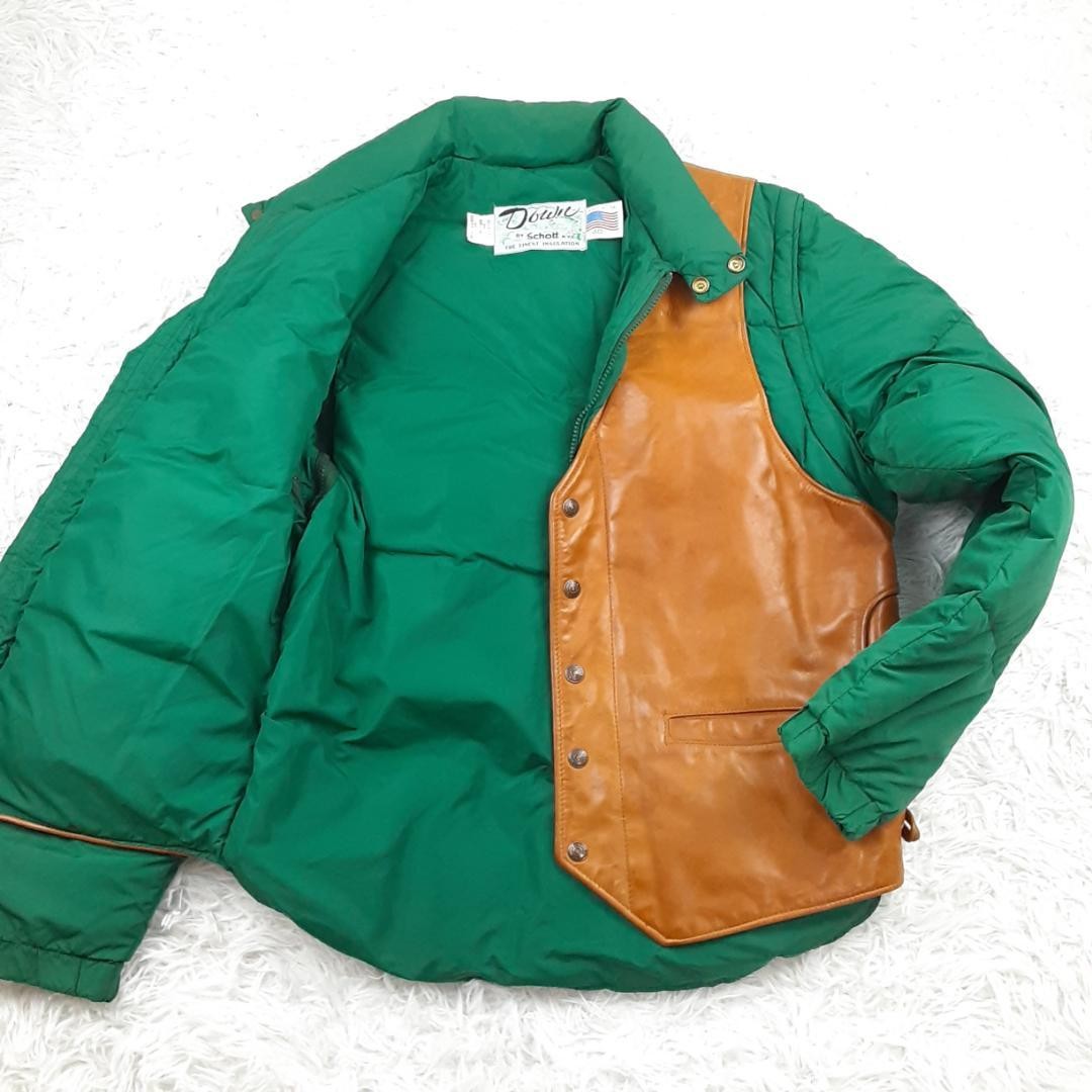 SCHOTT Leather-Combination Down Jacket Men L Gree… - image 1