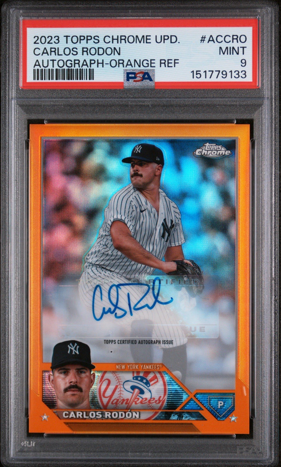 Carlos Rodon - 2025 Topps Chrome Update #ACCRO Auto Orange /25 PSA 9 - YANKEES