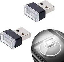 2-Pack White Mini USB LED Car Interior Ambient Lights for Cabin a Color: White