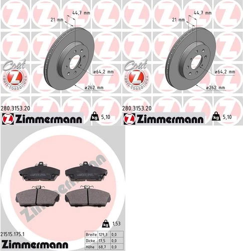 DISCOS DE FRENO + PASTILLAS DELANTERAS Zimmermann aptos para HONDA CIVIC 7 6-