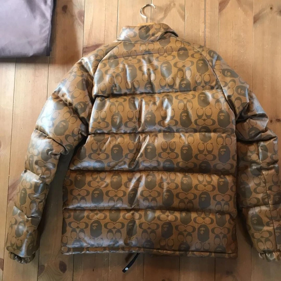 A Bathing Ape Coach Brown Leather Down Jacket Classic Sheepskin Men’s Size M - Image 2 of 4