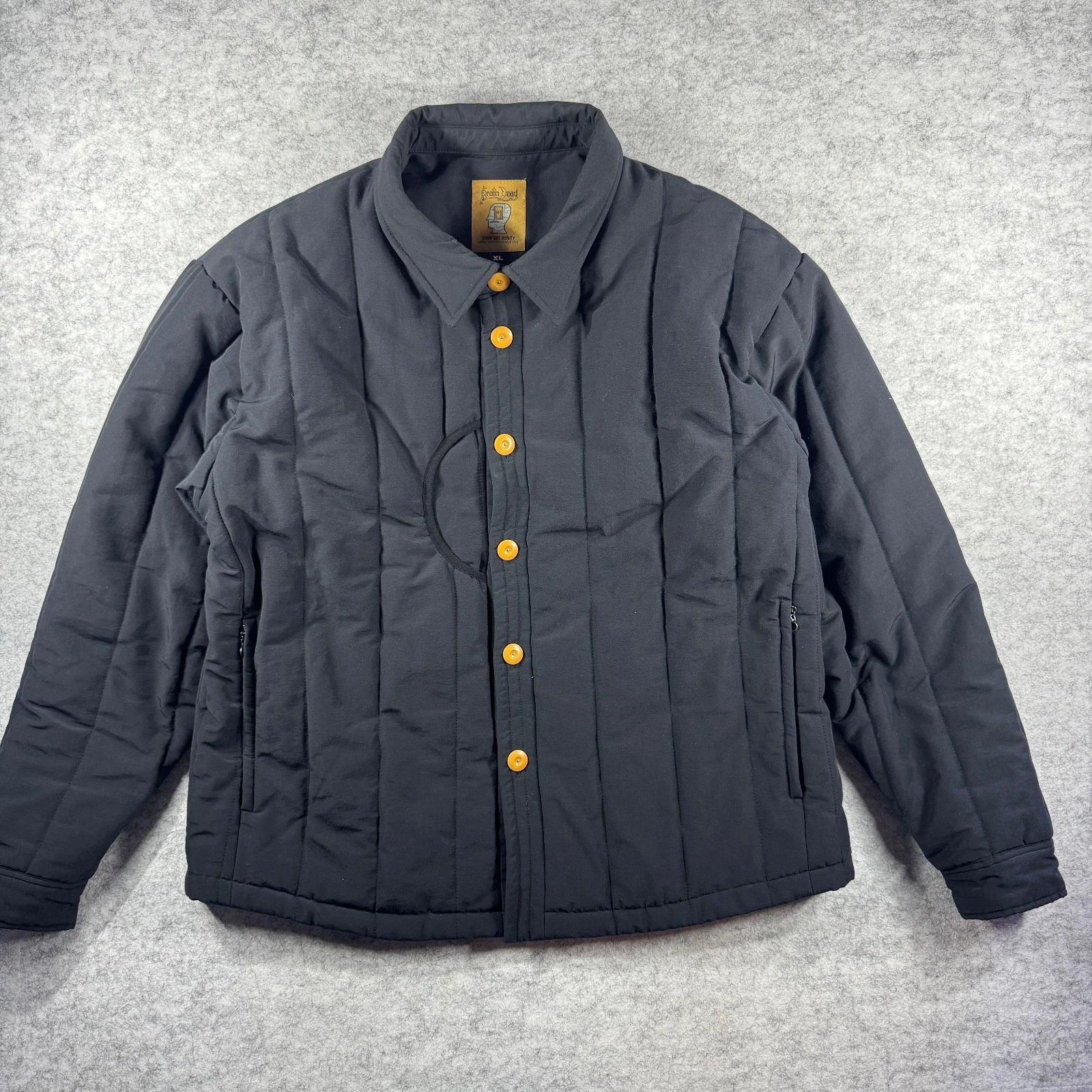 Brain Dead Puffer Button Up Shirt sz XL Dark Navy Blue - Japan Fabric Quilted - product detail image 1